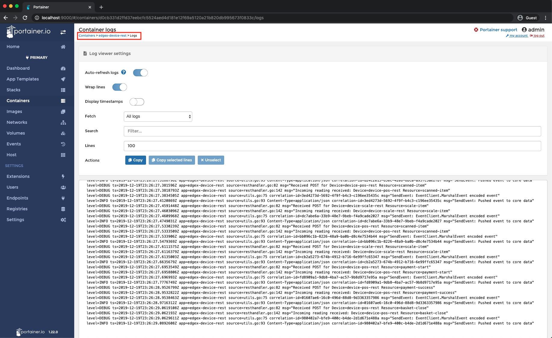 Portainer Device Rest Logs